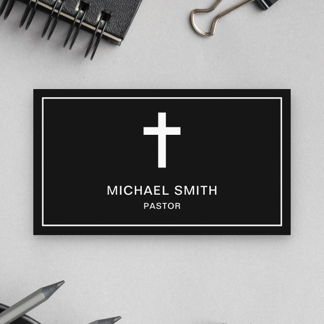 Black and White Jesus Christ Cross Pastor Business Card (Creator Uploaded)