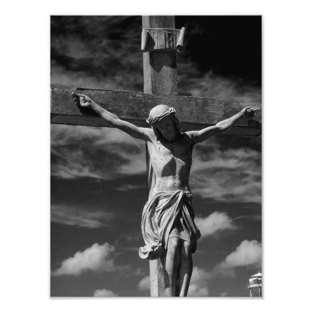 Black and white Jesus on a cross Photo Print (Front)