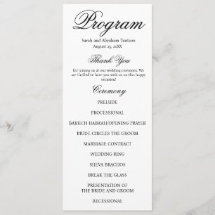 Black and White Jewish Wedding Programs Menu