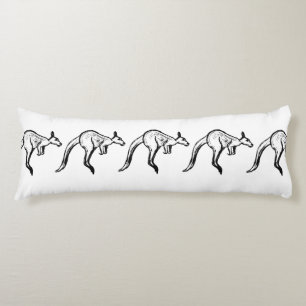 Black and White Jumping Kangaroo Sketch Body Cushion