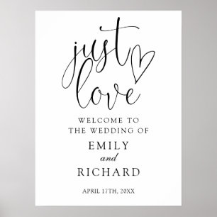 Black And White Just Love Wedding Welcome Sign
