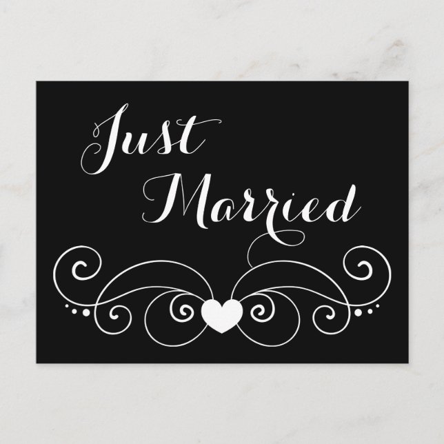Black And White Just Married Wedding Announcement Postcard (Front)