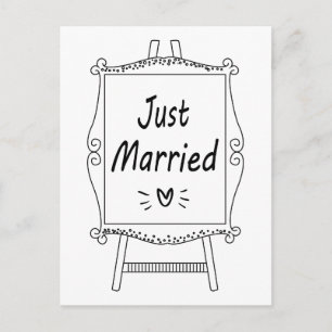Black And White Just Married Wedding Easel Announcement Postcard
