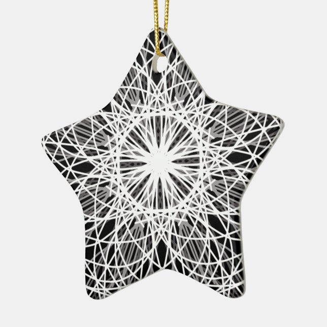 Black and White Kaleidoscope Flower Star Ceramic Tree Decoration (Left)