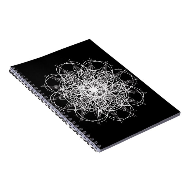 Black and White Kaleidoscope Flower Star Notebook (Right Side)