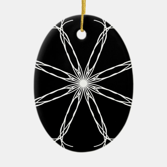 Black and White Kaleidoscope Star Ceramic Tree Decoration (Front)