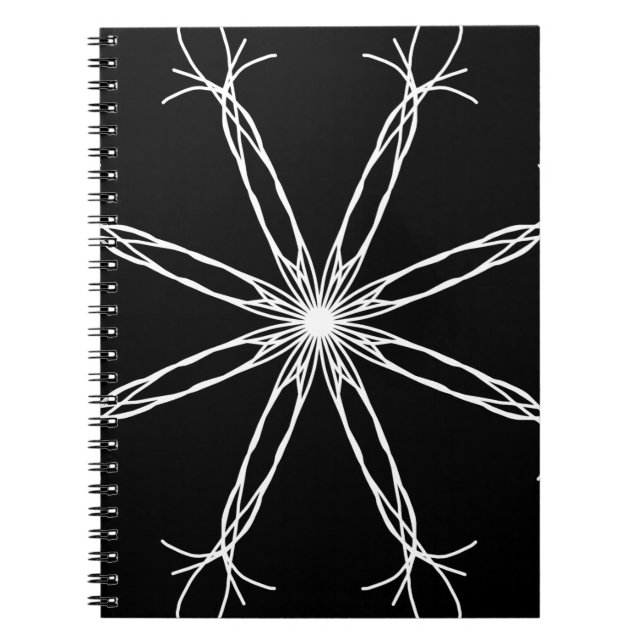 Black and White Kaleidoscope Star Spiral Notebook (Front)