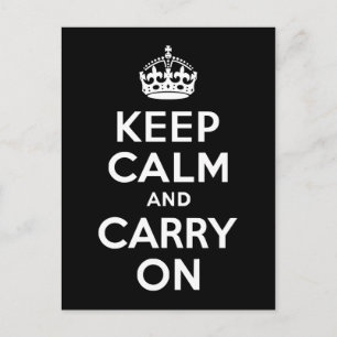 Black and White Keep Calm and Carry On Postcard