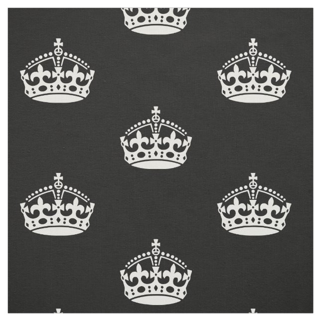 Black and white keep calm crown textile fabric (Swatch)