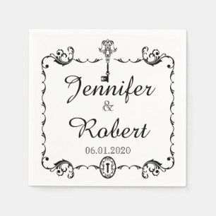 Black and White Key Wedding Napkin