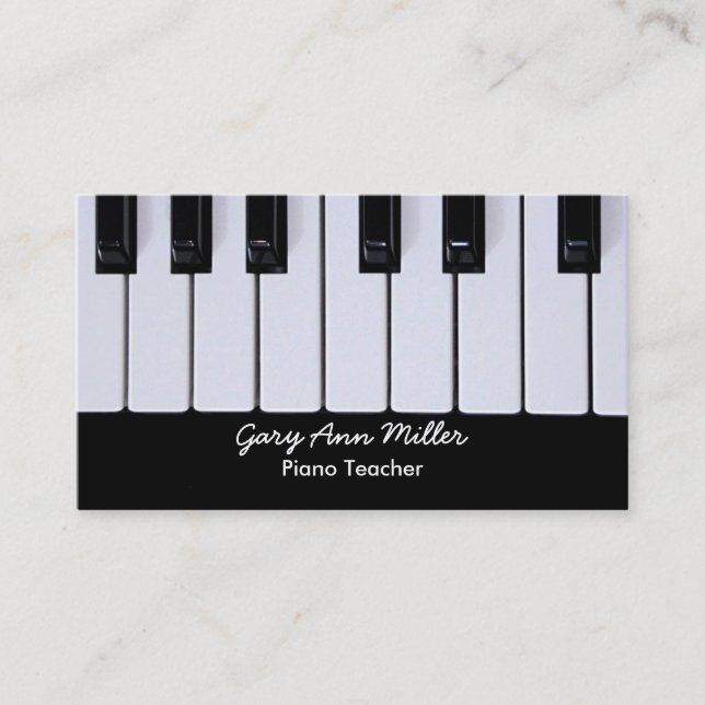 Black and White Keys Piano Teacher Business Card (Front)