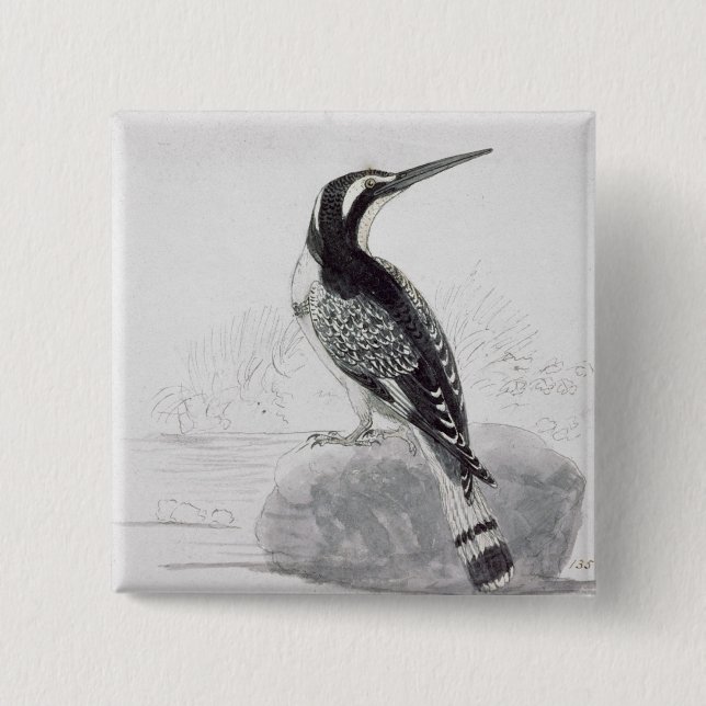 Black and White Kingfisher 15 Cm Square Badge (Front)