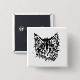 Black and White Kitten Face 15 Cm Square Badge