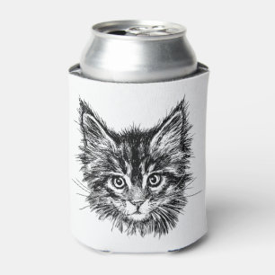 Black and White Kitten Face Can Cooler