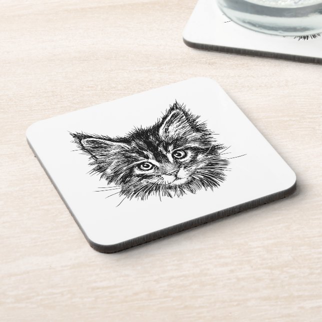 Black and White Kitten Face Coaster (Left Side)