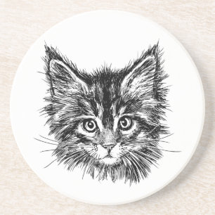 Black and White Kitten Face Coaster