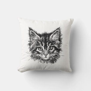Black and White Kitten Face Cushion