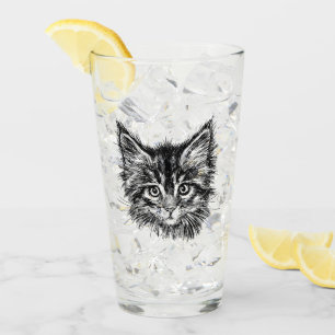 Black and White Kitten Face Glass
