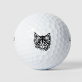 Black and White Kitten Face Golf Balls