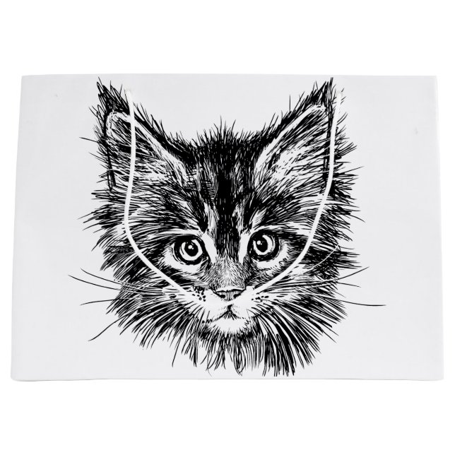 Black and White Kitten Face Large Gift Bag (Front)