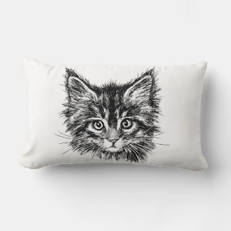 Black and White Kitten Face Lumbar Cushion