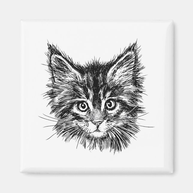 Black and White Kitten Face Magnet (Front)