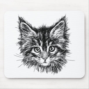 Black and White Kitten Face Mouse Pad