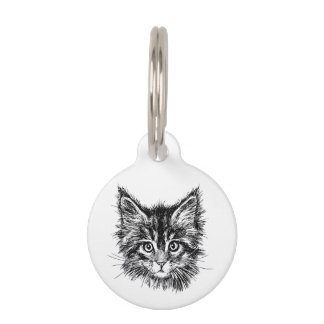 Black and White Kitten Face Name Number Email Back Pet Tag