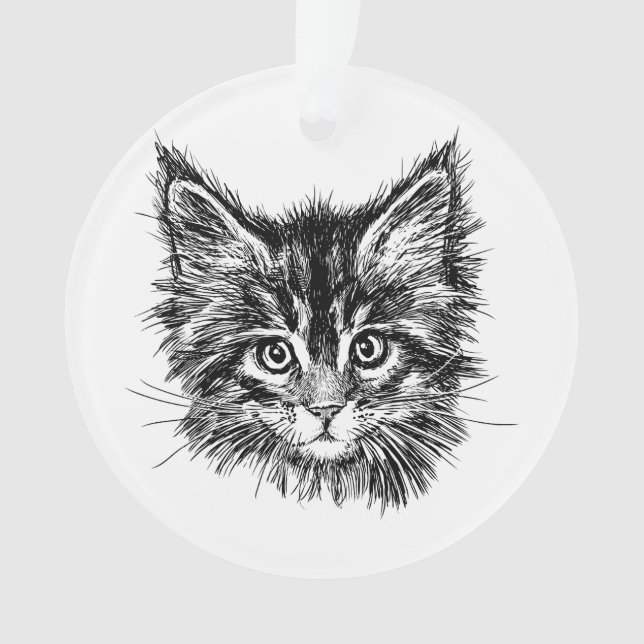 Black and White Kitten Face Ornament (Front)