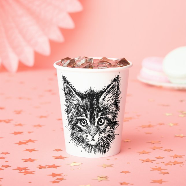 Black and White Kitten Face Paper Cups (Insitu)