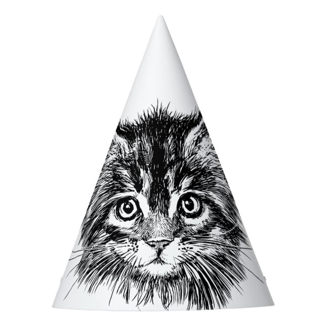 Black and White Kitten Face Party Hat (Front)