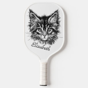 Black and White Kitten Face Personal Pickleball Paddle