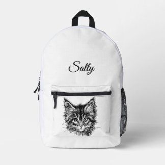Black and White Kitten Face Personal Printed Backpack