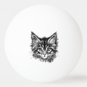 Black and White Kitten Face Ping Pong Ball