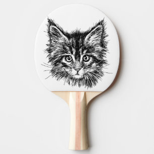 Black and White Kitten Face Ping Pong Paddle