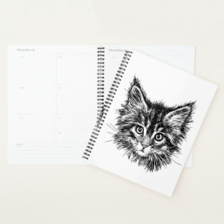 Black and White Kitten Face Planner