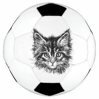 Black and White Kitten Face Soccer Ball