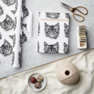 Black and White Kitten Face Wrapping Paper