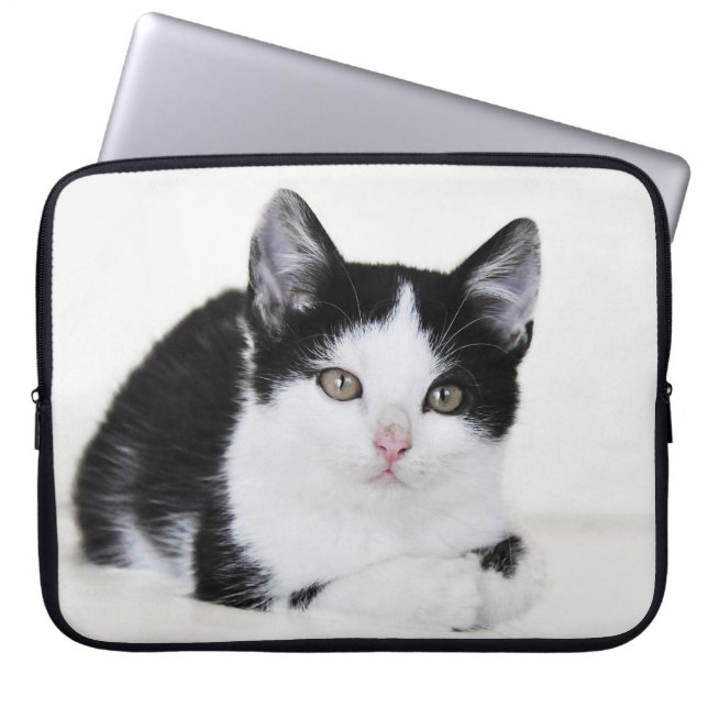 Black and White Kitten Laptop Sleeve (Front)