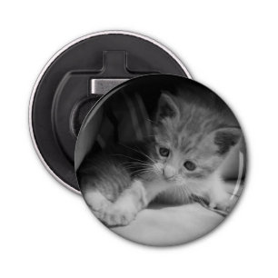 Black and White Kitten Photograph Bottle Opener