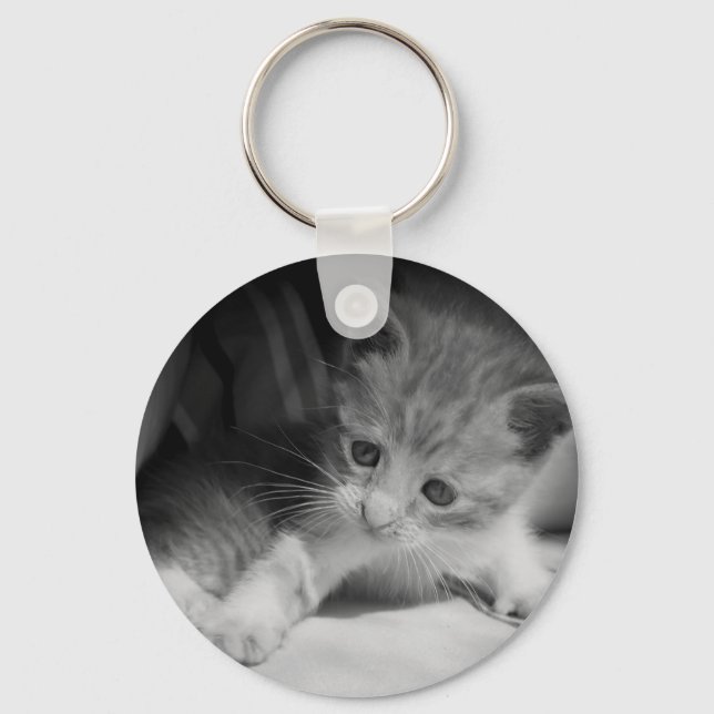Black and White Kitten Photograph Key Ring (Front)