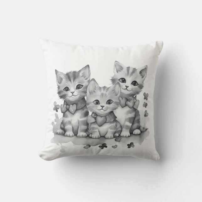 Black and white kittens cushion (Front)