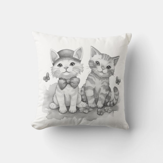 Black and white kittens cushion (Front)