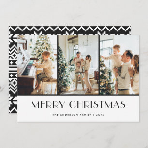 Black and White Knitted Pattern Photo Christmas Holiday Card