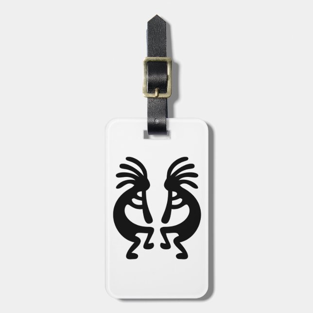 Black and White Kokopelli Luggage Tag (Front Vertical)