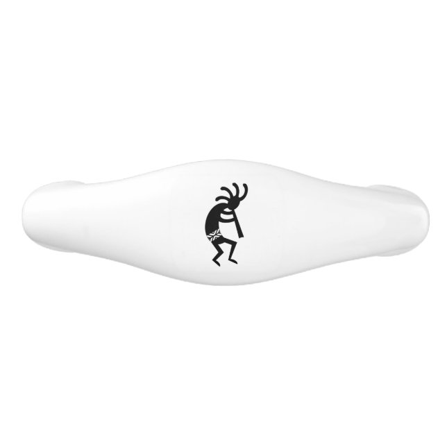 Black And White Kokopelli Pattern Southwest Design Ceramic Drawer Pull (Front)