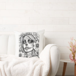 Black and white La Catrina Cushion