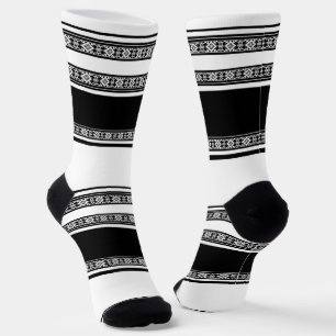 Black and white lace braid and horizontal stripes  socks