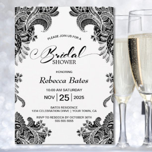 Black and White Lace Bridal Shower Invitation