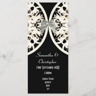 Black and white lace damask church wedding program programme